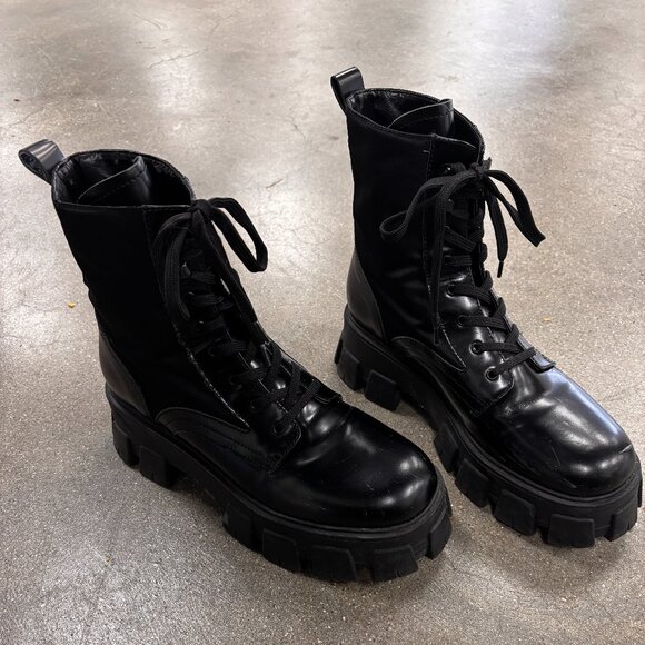 Marc Fisher Happy Leather Chunky Lug Sole Comabt Boots - Picture 3 of 8